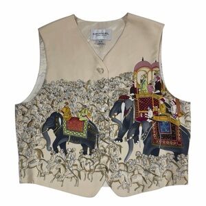 Vintage Emanuel Ungaro Silk Vest Indian Elephant Motif 12 Knot Button Hong Kong